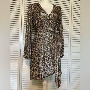 Gianni Bini Moor All Over Leopard Sequin Long Sleeve V-Neck Wrap Dress